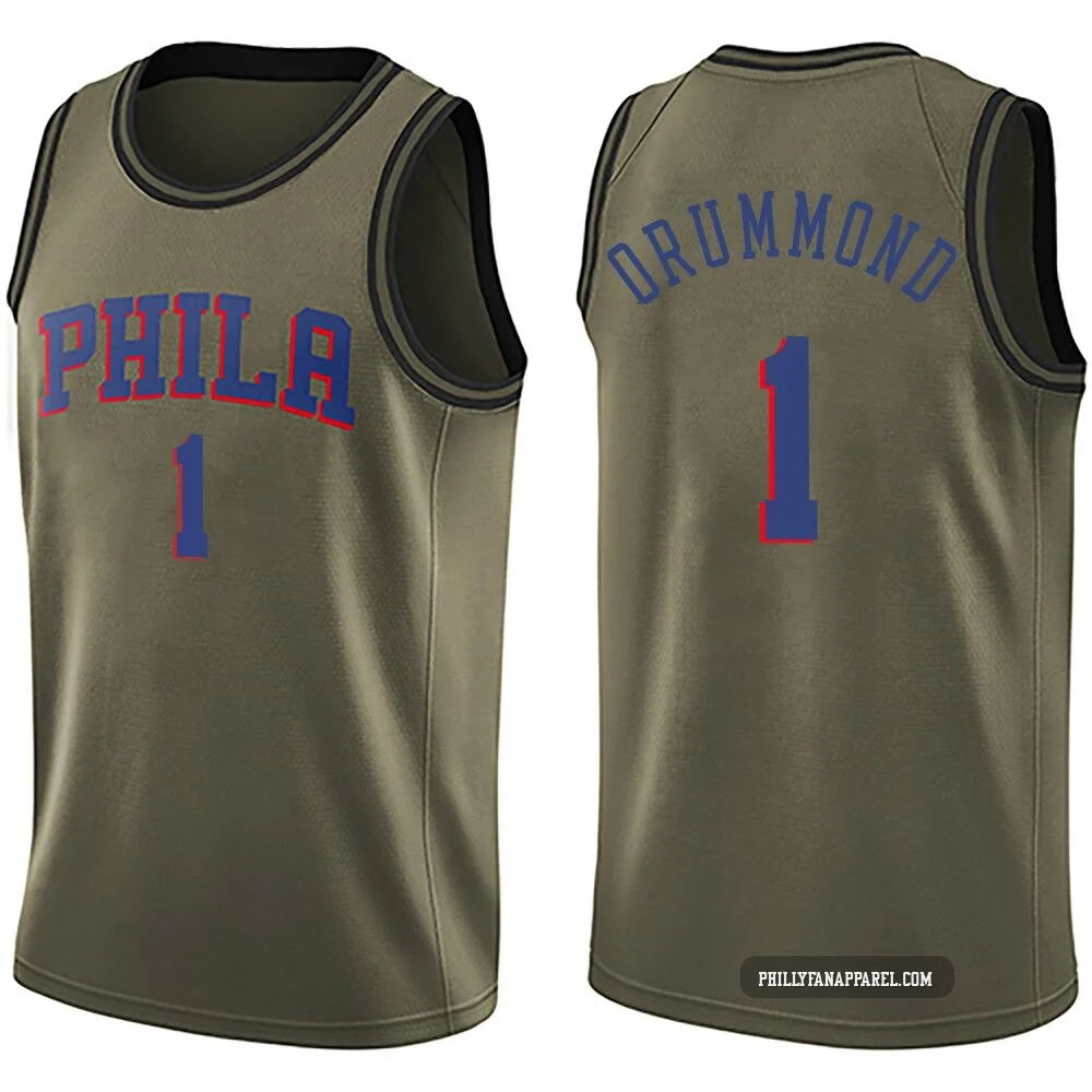Andre Drummond ＃1 Men's Swingman Green Philadelphia 76ers Salute to Service Jersey