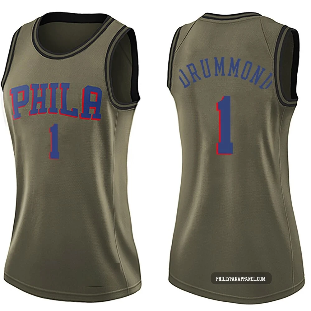 Andre Drummond ＃1 Women's Swingman Green Philadelphia 76ers Salute to Service Jersey