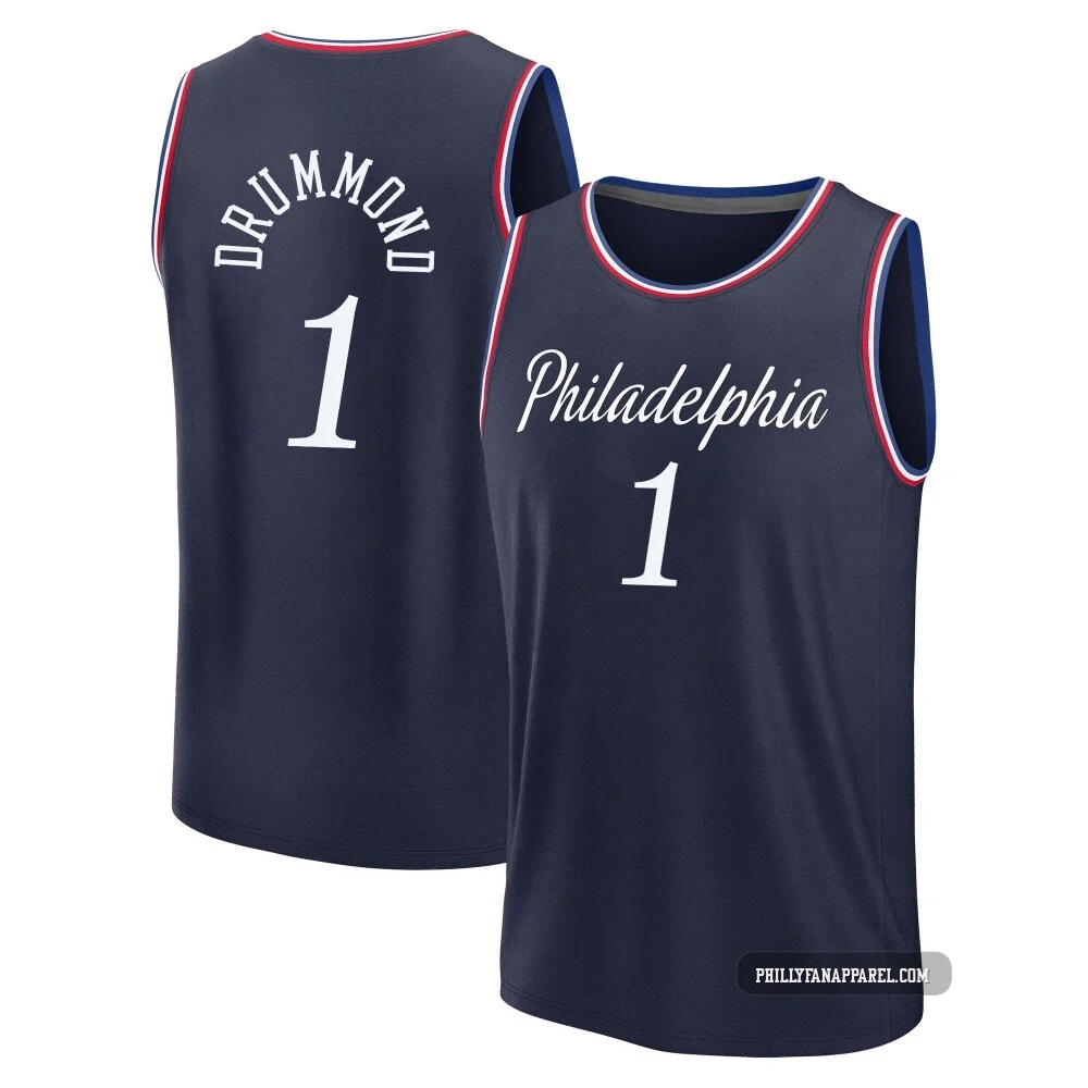 Andre Drummond ＃1 Youth 2025/26 Philadelphia 76ers Fast Break Navy City Edition Jersey