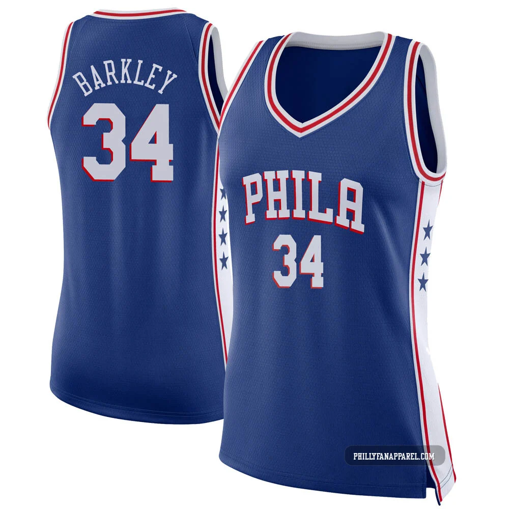 Charles Barkley ＃34 Women's Swingman Blue Philadelphia 76ers Jersey - Icon Edition