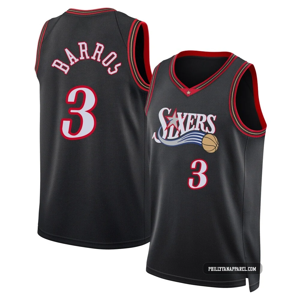 Dana Barros ＃3 Youth Swingman Black Philadelphia 76ers Classic Edition Jersey