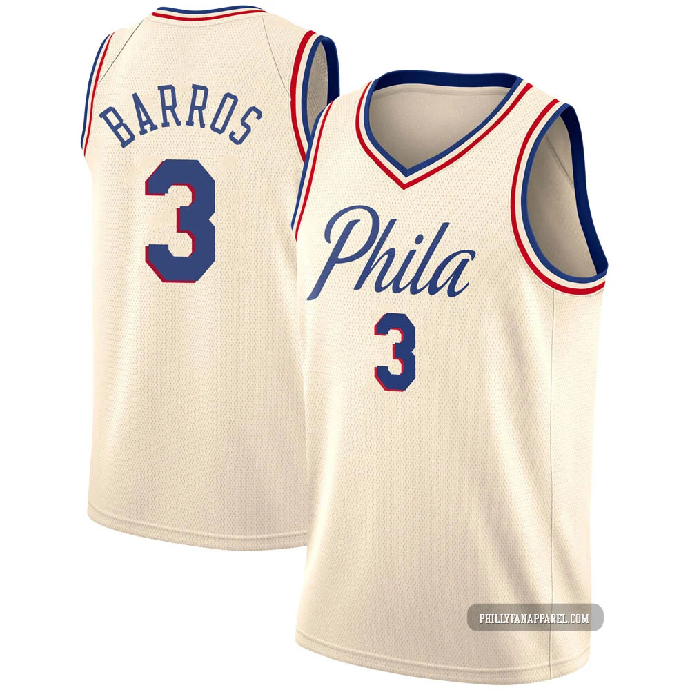 Dana Barros ＃3 Youth Swingman Cream Philadelphia 76ers Jersey - City Edition