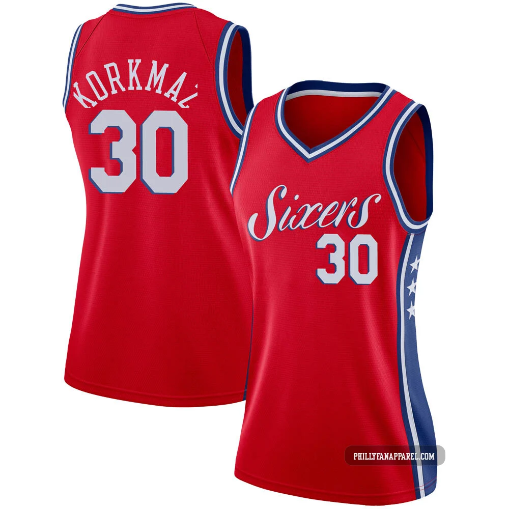 Furkan Korkmaz ＃30 Women's Swingman Red Philadelphia 76ers Jersey - Statement Edition