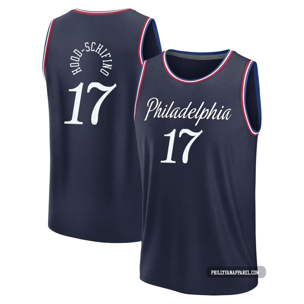 Jalen Hood-Schifino ＃17 Men's 2025/26 Philadelphia 76ers Fast Break Navy City Edition Jersey