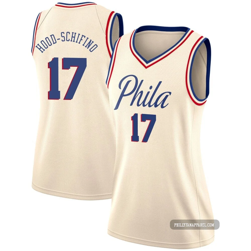 Jalen Hood-Schifino ＃17 Women's Swingman Cream Philadelphia 76ers Jersey - City Edition