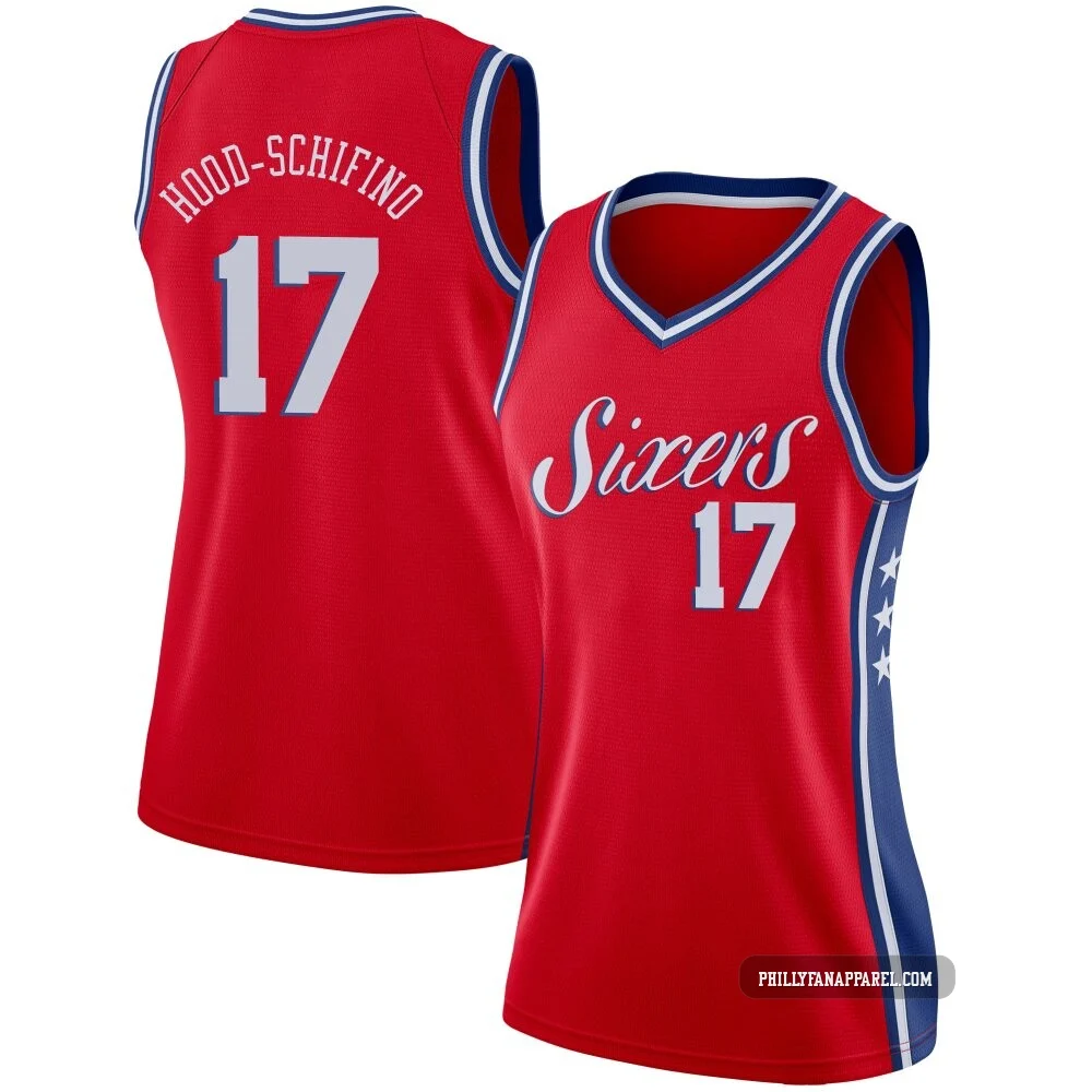 Jalen Hood-Schifino ＃17 Women's Swingman Red Philadelphia 76ers Jersey - Statement Edition