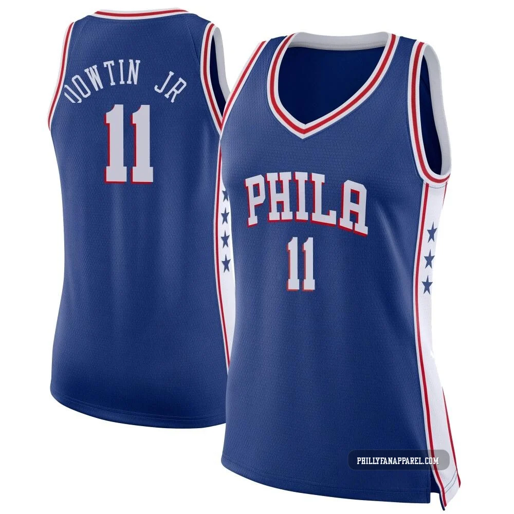 Jeff Dowtin Jr. ＃11 Women's Swingman Blue Philadelphia 76ers Jersey - Icon Edition