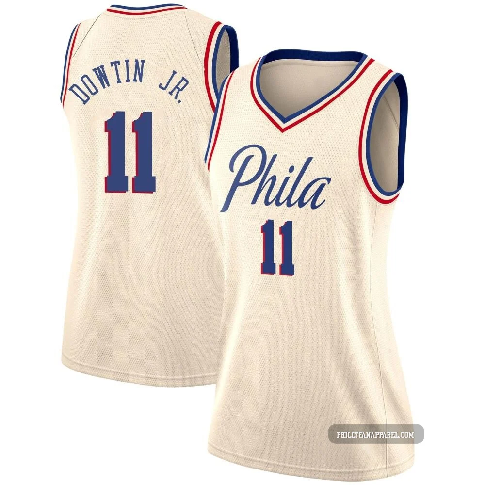 Jeff Dowtin Jr. ＃11 Women's Swingman Cream Philadelphia 76ers Jersey - City Edition