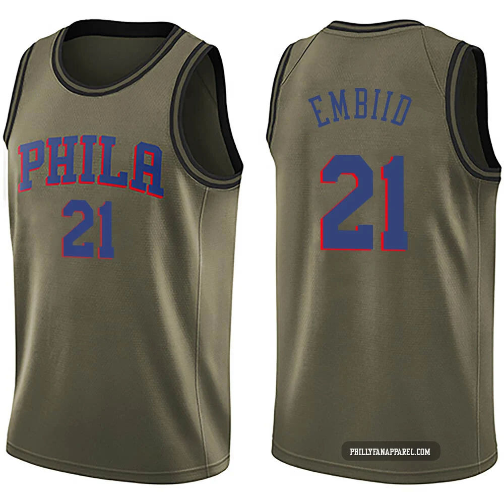 Joel Embiid ＃21 Men's Swingman Green Philadelphia 76ers Salute to Service Jersey