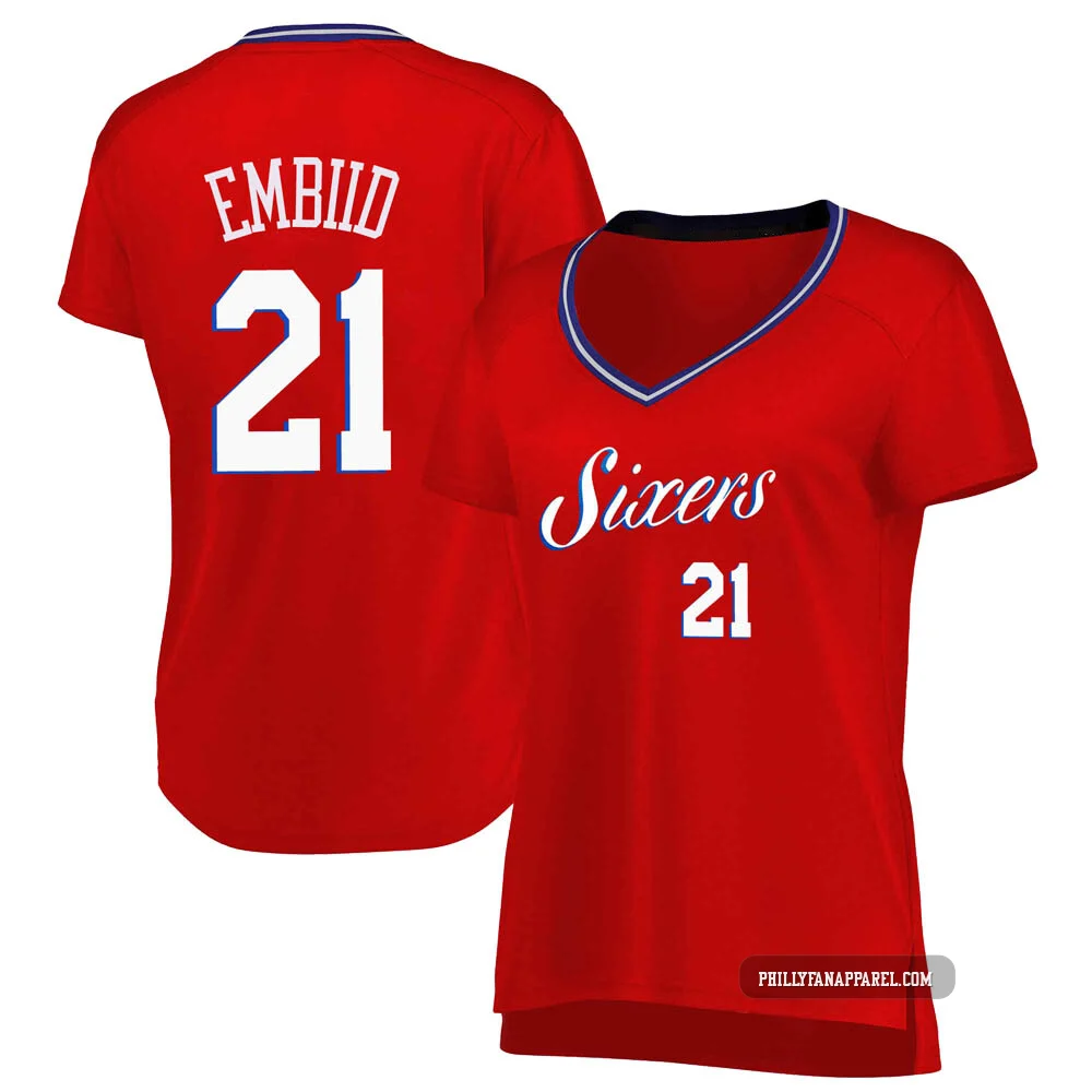 Joel Embiid ＃21 Women's Red Philadelphia 76ers Fast Break Jersey - Statement Edition
