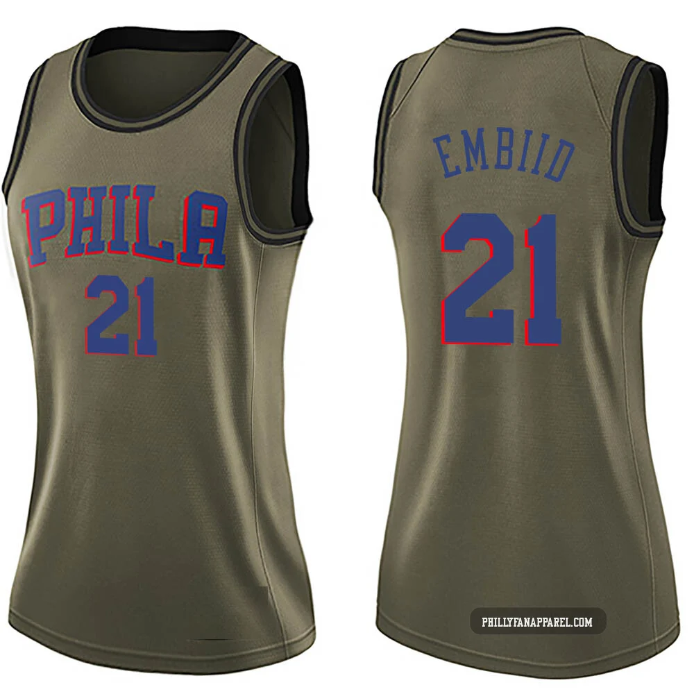 Joel Embiid ＃21 Women's Swingman Green Philadelphia 76ers Salute to Service Jersey