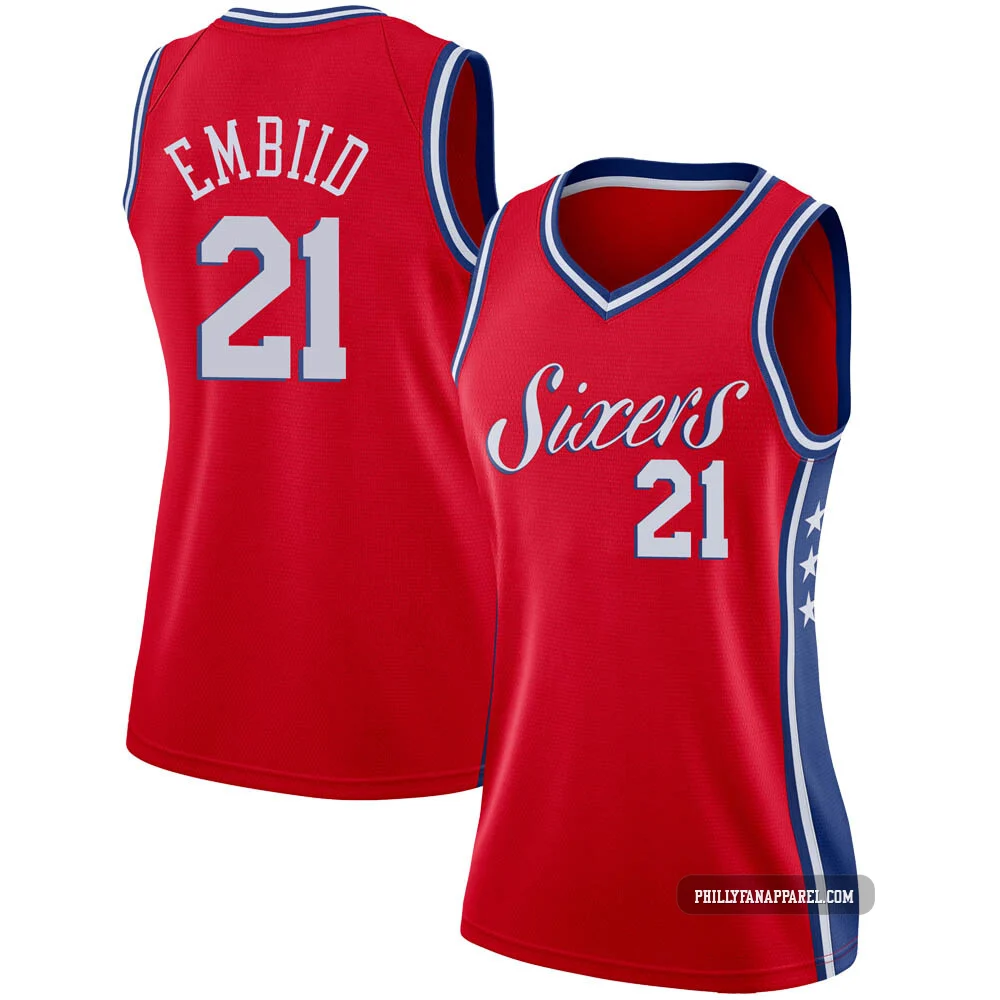 Joel Embiid ＃21 Women's Swingman Red Philadelphia 76ers Jersey - Statement Edition
