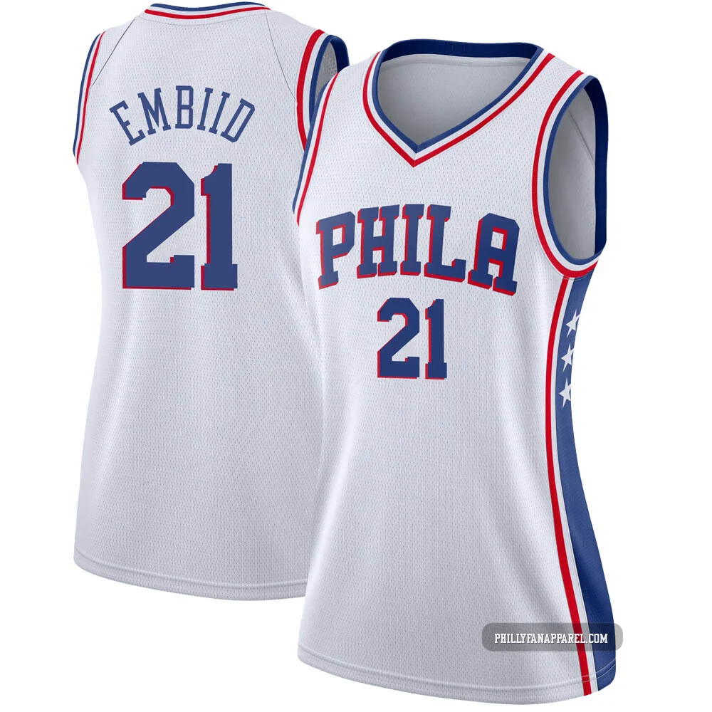 Joel Embiid ＃21 Women's Swingman White Philadelphia 76ers Jersey - Association Edition