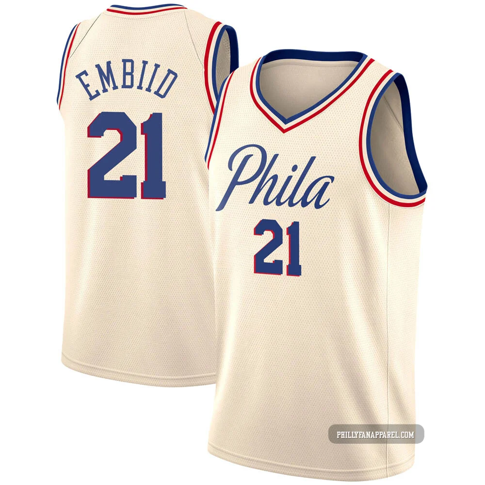 Joel Embiid ＃21 Youth Swingman Cream Philadelphia 76ers Jersey - City Edition