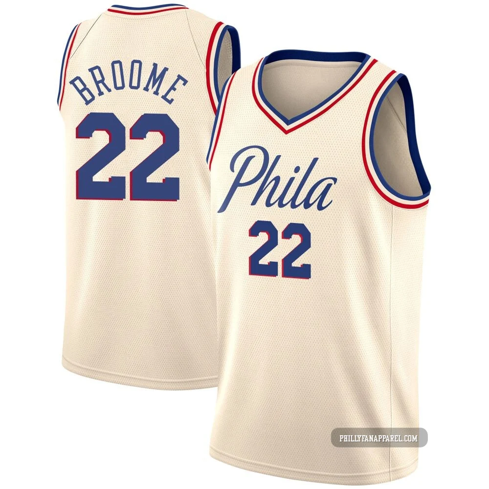 Johni Broome ＃22 Men's Swingman Cream Philadelphia 76ers Jersey - City Edition