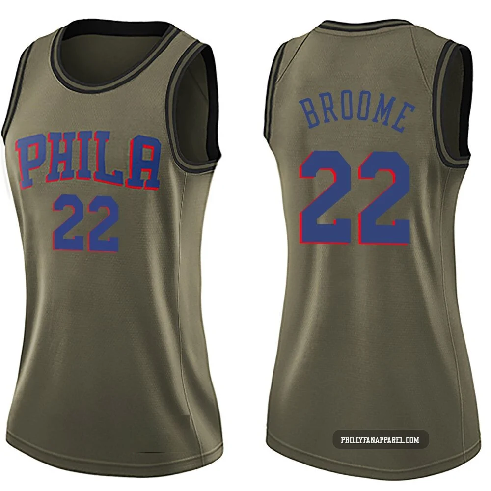 Johni Broome ＃22 Women's Swingman Green Philadelphia 76ers Salute to Service Jersey