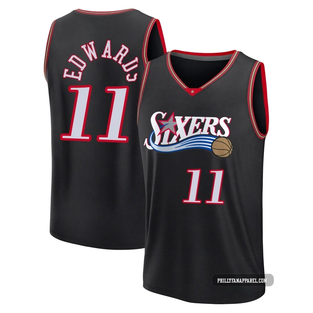 Justin Edwards ＃11 Men's Black Philadelphia 76ers Fast Break Classic Edition Jersey