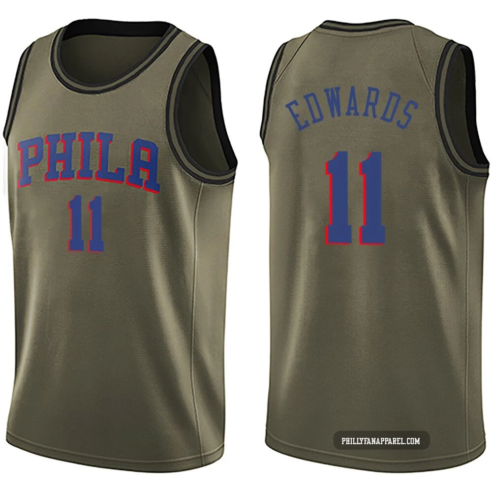 Justin Edwards ＃11 Men's Swingman Green Philadelphia 76ers Salute to Service Jersey