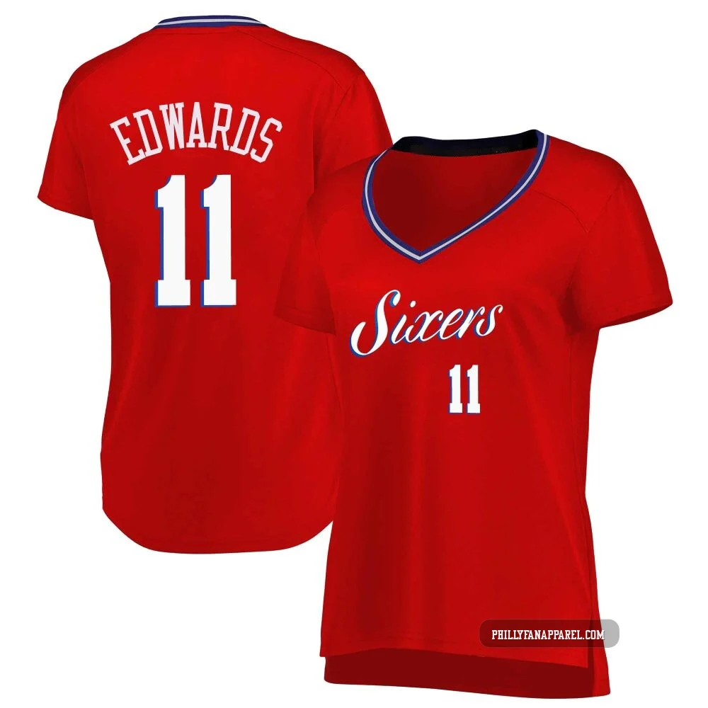 Justin Edwards ＃11 Women's Red Philadelphia 76ers Fast Break Jersey - Statement Edition