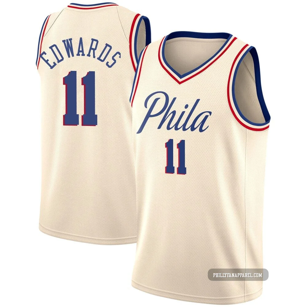 Justin Edwards ＃11 Youth Swingman Cream Philadelphia 76ers Jersey - City Edition