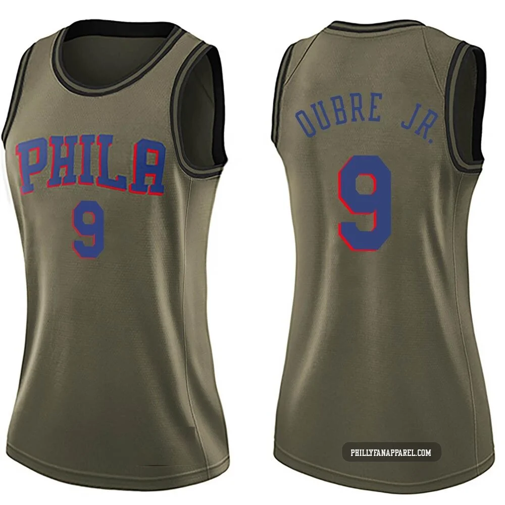 Kelly Oubre Jr. ＃9 Women's Swingman Green Philadelphia 76ers Salute to Service Jersey