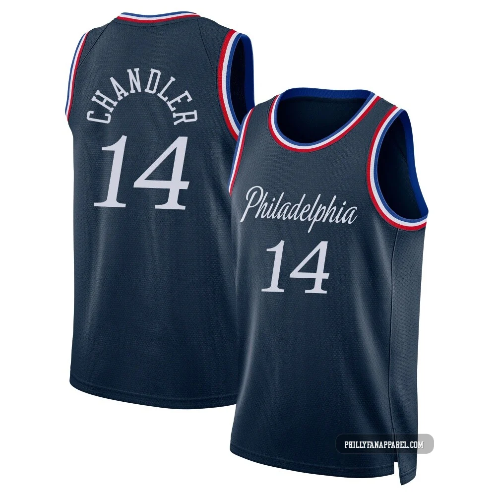 Kennedy Chandler ＃14 Men's Swingman 2025/26 Philadelphia 76ers Navy City Edition Jersey