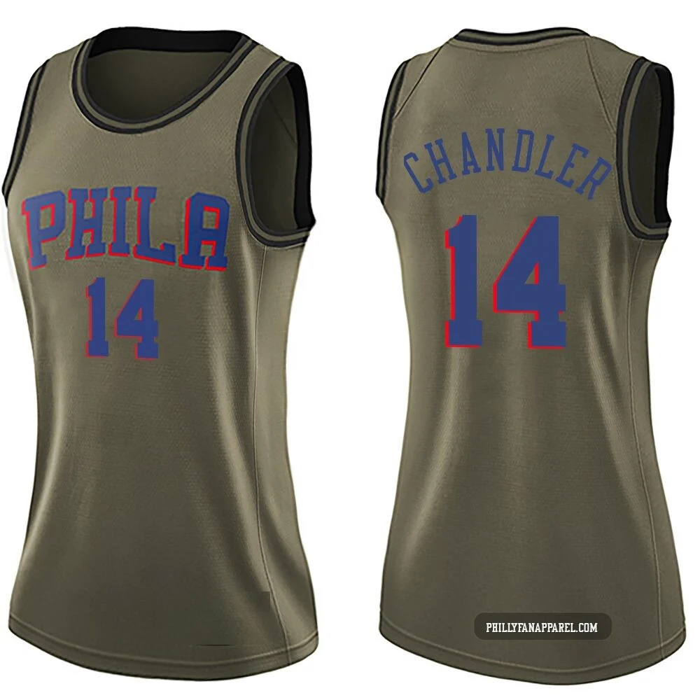 Kennedy Chandler ＃14 Women's Swingman Green Philadelphia 76ers Salute to Service Jersey