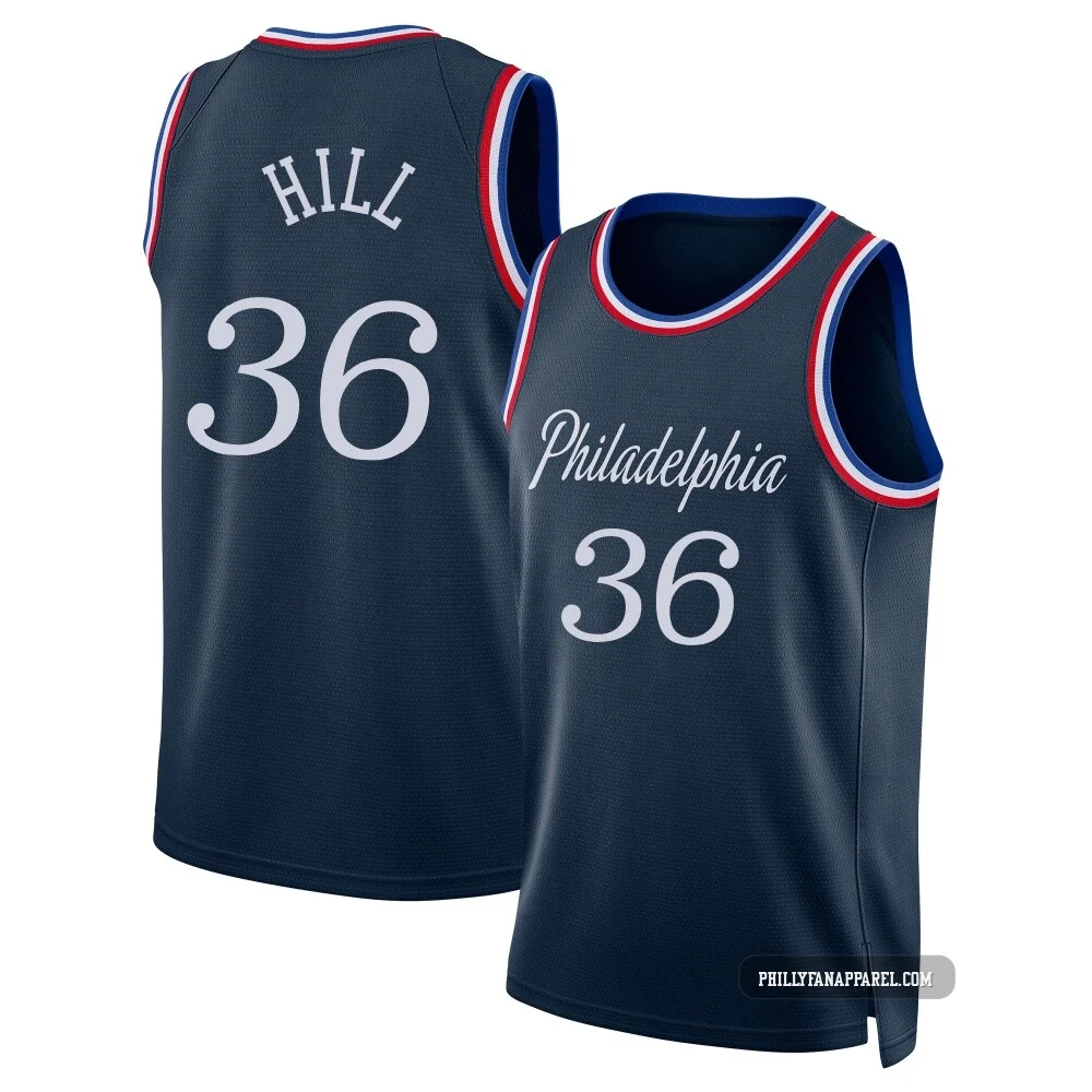 Malcolm Hill ＃36 Men's Swingman 2025/26 Philadelphia 76ers Navy City Edition Jersey
