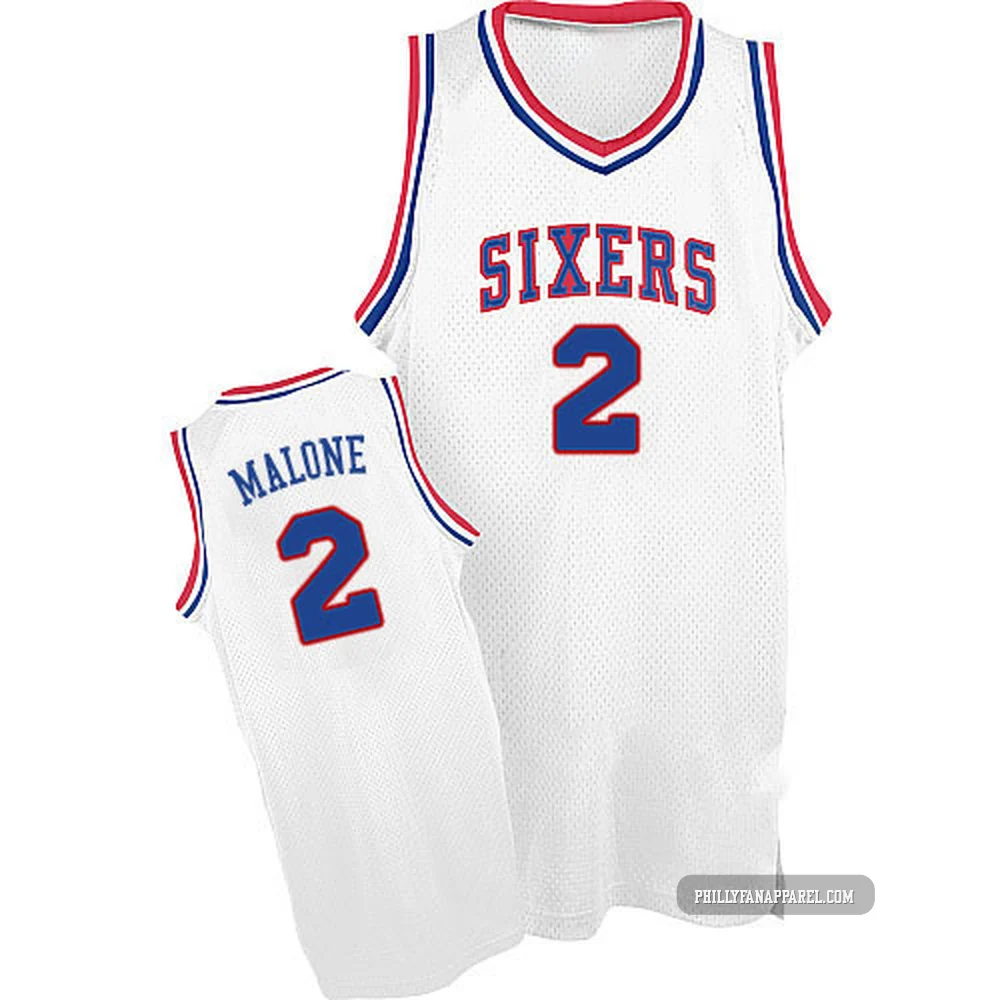 Moses Malone ＃2 Men's Authentic White Philadelphia 76ers Throwback Jersey