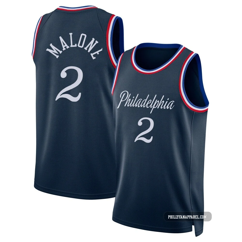 Moses Malone ＃2 Men's Swingman 2025/26 Philadelphia 76ers Navy City Edition Jersey