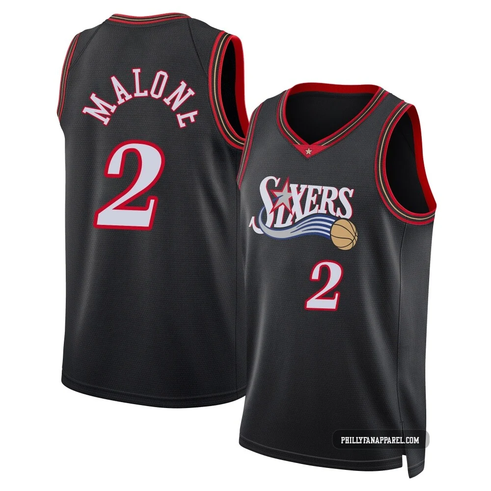 Moses Malone ＃2 Men's Swingman Black Philadelphia 76ers Classic Edition Jersey