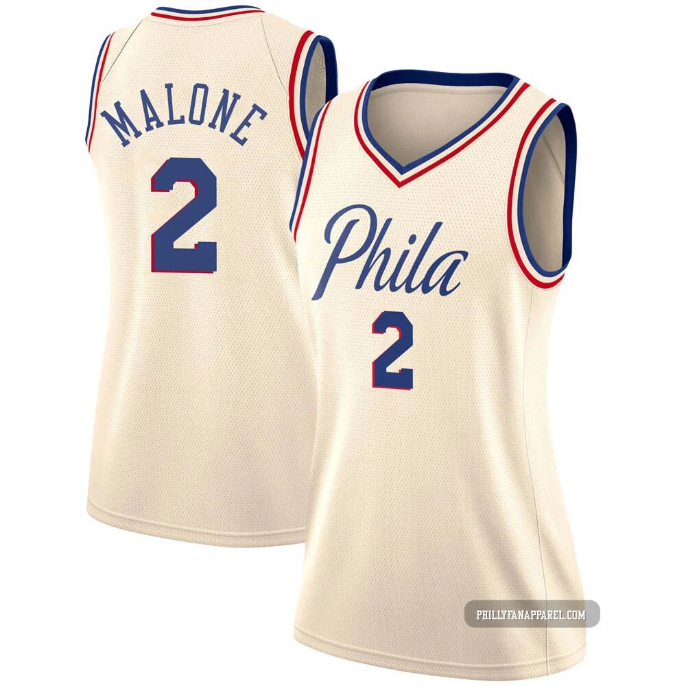 Moses Malone ＃2 Women's Swingman Cream Philadelphia 76ers Jersey - City Edition