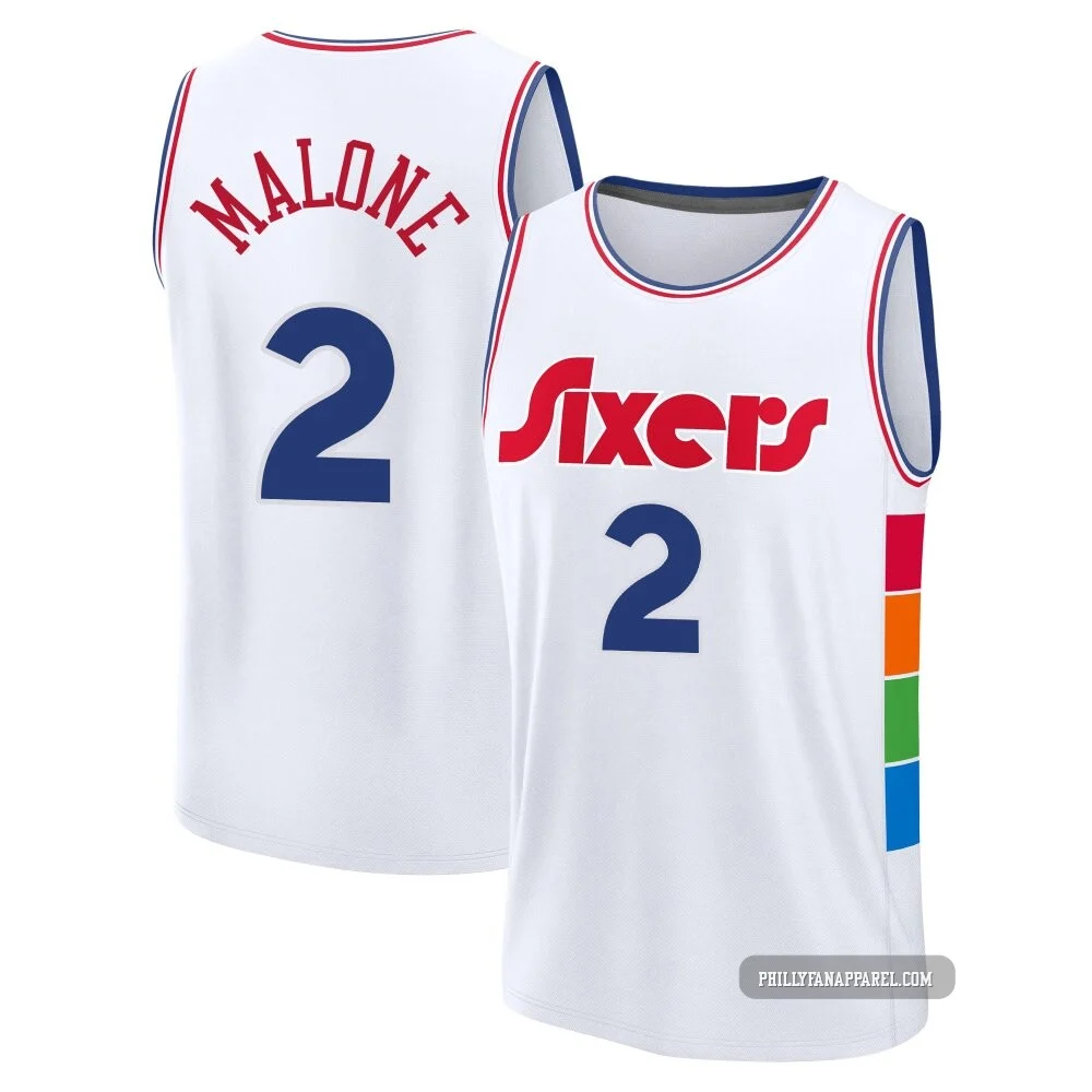 Moses Malone ＃2 Youth 2024/25 Philadelphia 76ers White Fast Break City Edition Jersey