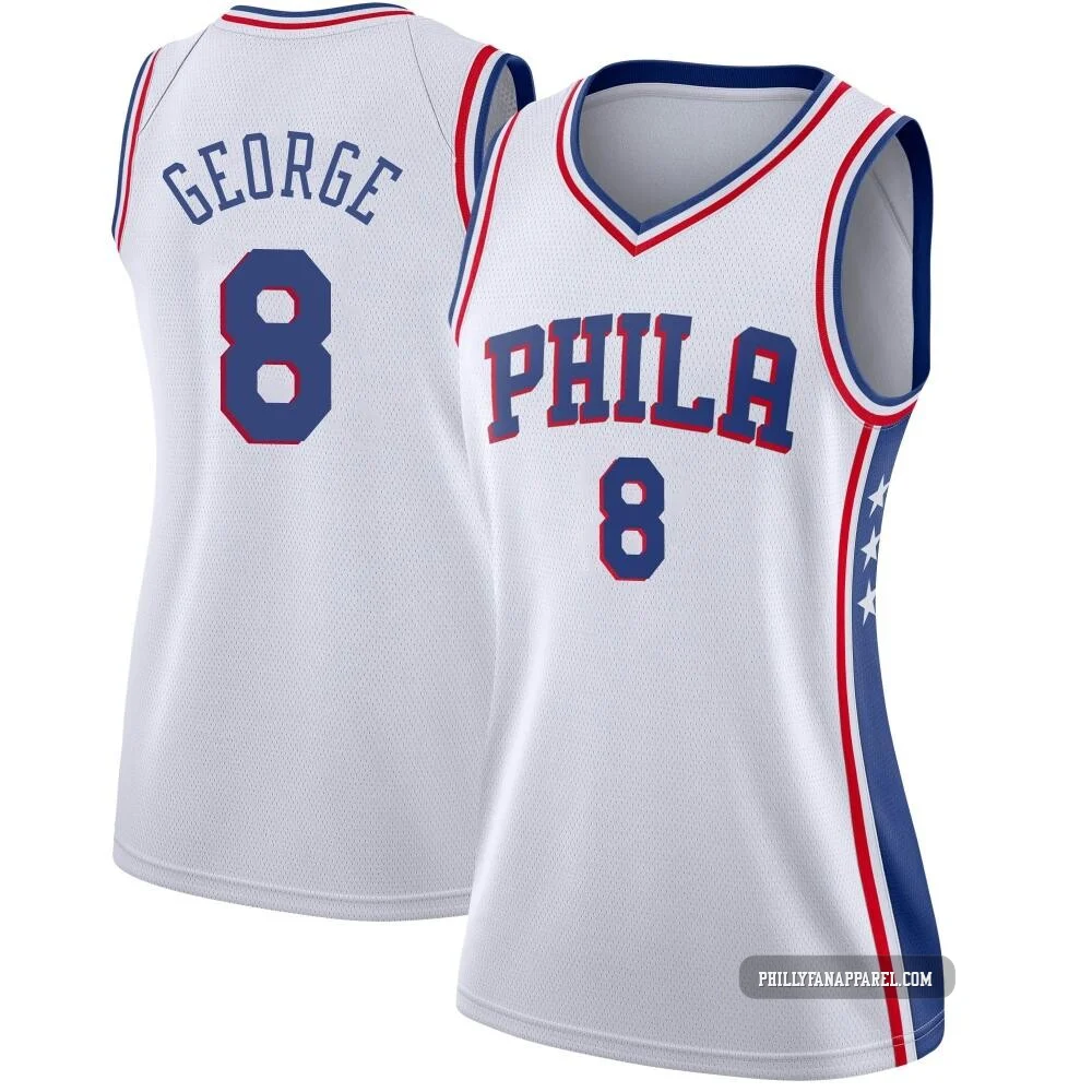 Paul George ＃8 Women's Swingman White Philadelphia 76ers Jersey - Association Edition