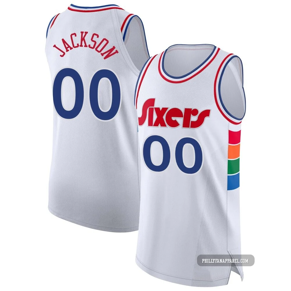 Reggie Jackson ＃00 Men's Authentic 2024/25 Philadelphia 76ers White City Edition Jersey