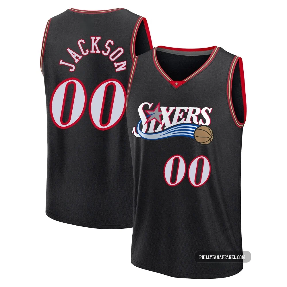 Reggie Jackson ＃00 Men's Black Philadelphia 76ers Fast Break Classic Edition Jersey