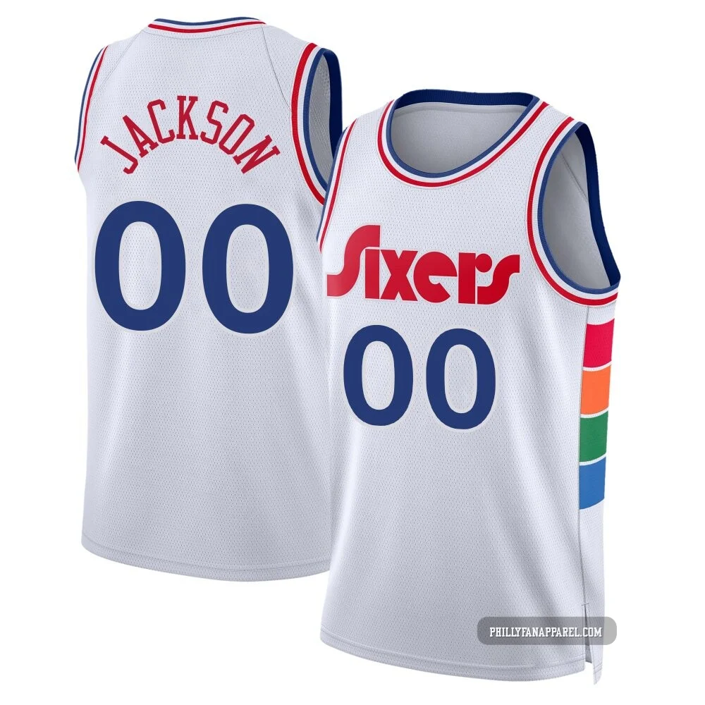 Reggie Jackson ＃00 Men's Swingman 2024/25 Philadelphia 76ers White City Edition Jersey