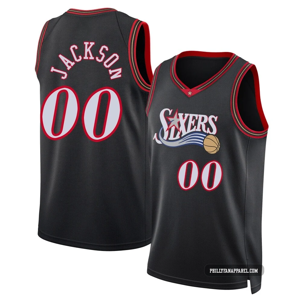Reggie Jackson ＃00 Men's Swingman Black Philadelphia 76ers Classic Edition Jersey
