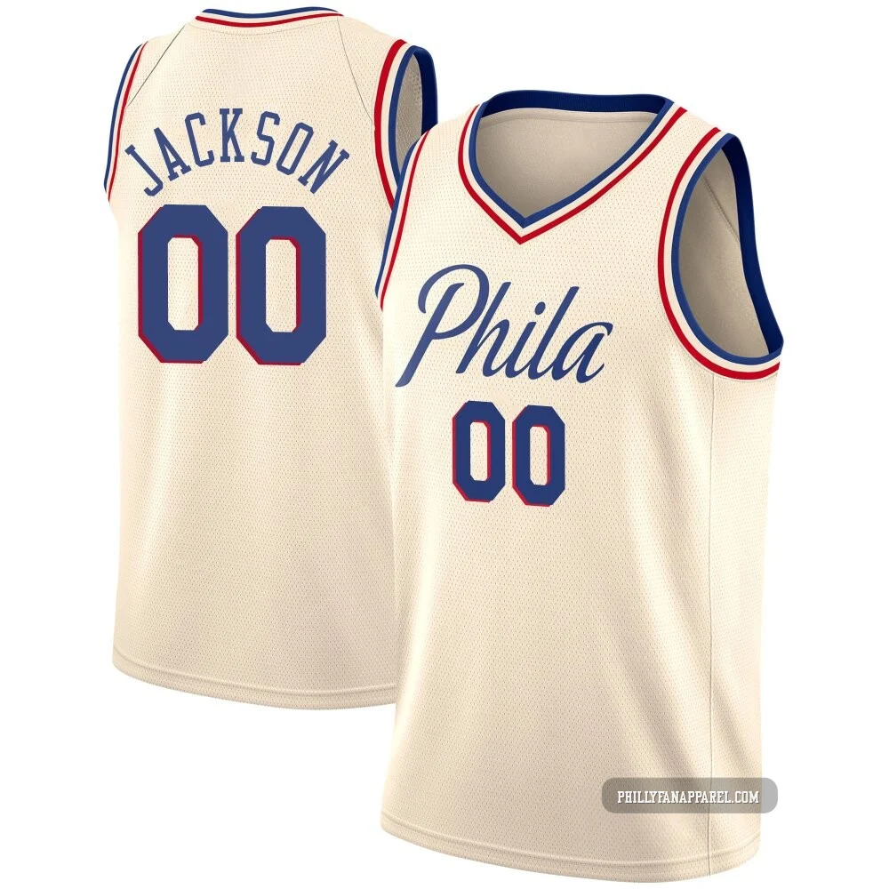 Reggie Jackson ＃00 Men's Swingman Cream Philadelphia 76ers Jersey - City Edition