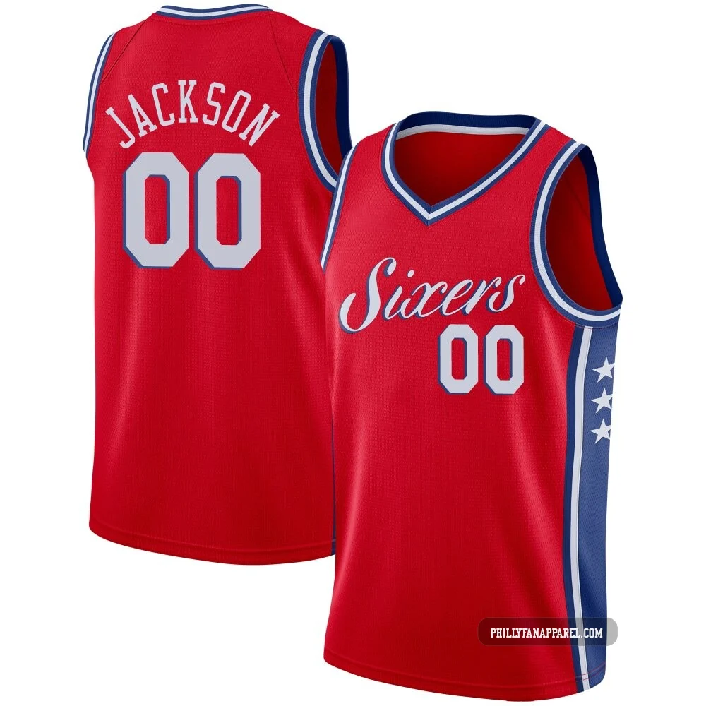 Reggie Jackson ＃00 Men's Swingman Red Philadelphia 76ers Jersey - Statement Edition