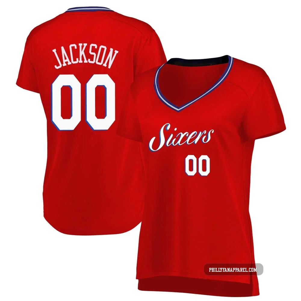 Reggie Jackson ＃00 Women's Red Philadelphia 76ers Fast Break Jersey - Statement Edition