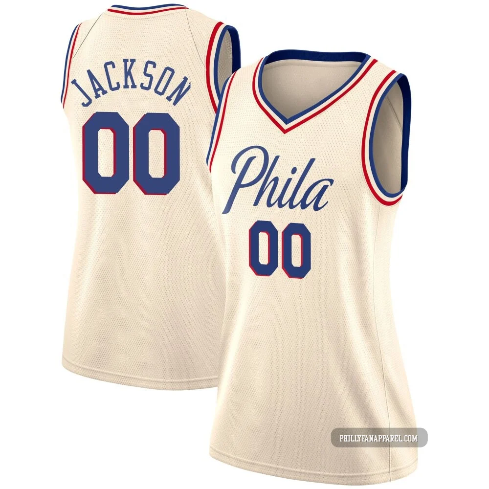 Reggie Jackson ＃00 Women's Swingman Cream Philadelphia 76ers Jersey - City Edition