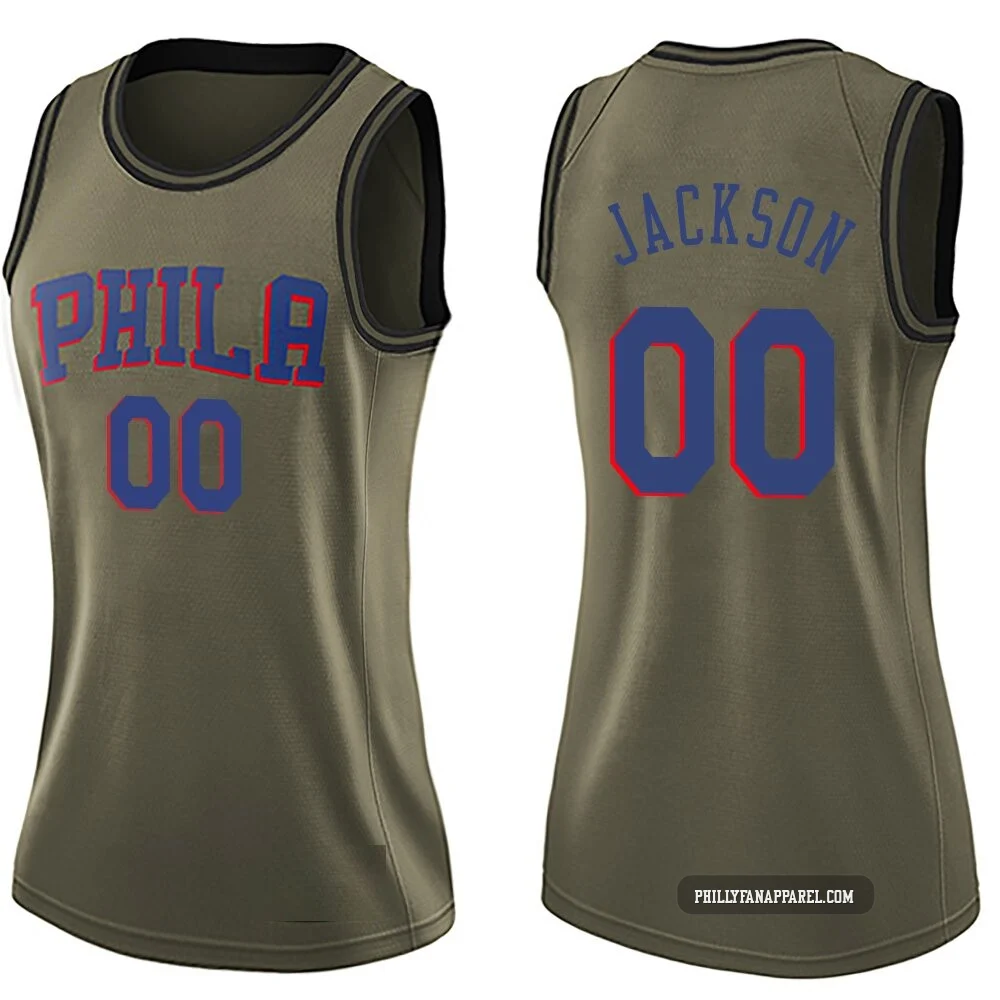 Reggie Jackson ＃00 Women's Swingman Green Philadelphia 76ers Salute to Service Jersey