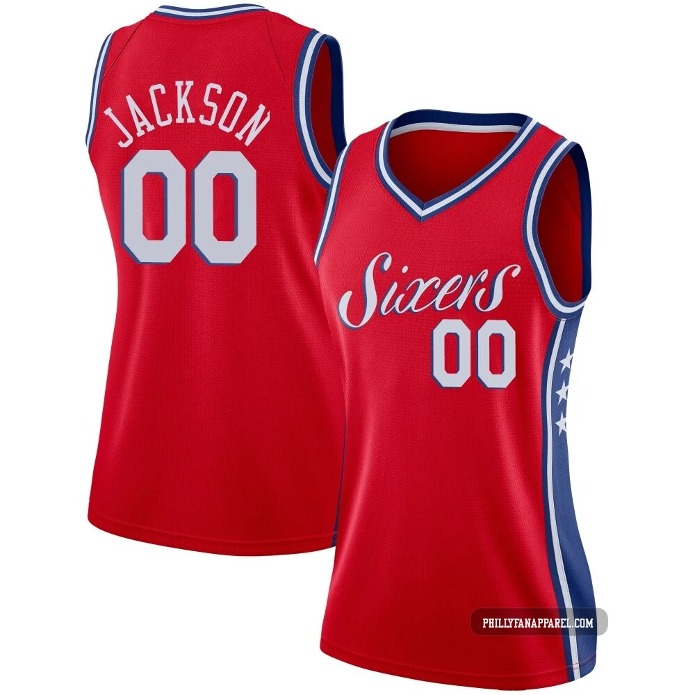 Reggie Jackson ＃00 Women's Swingman Red Philadelphia 76ers Jersey - Statement Edition