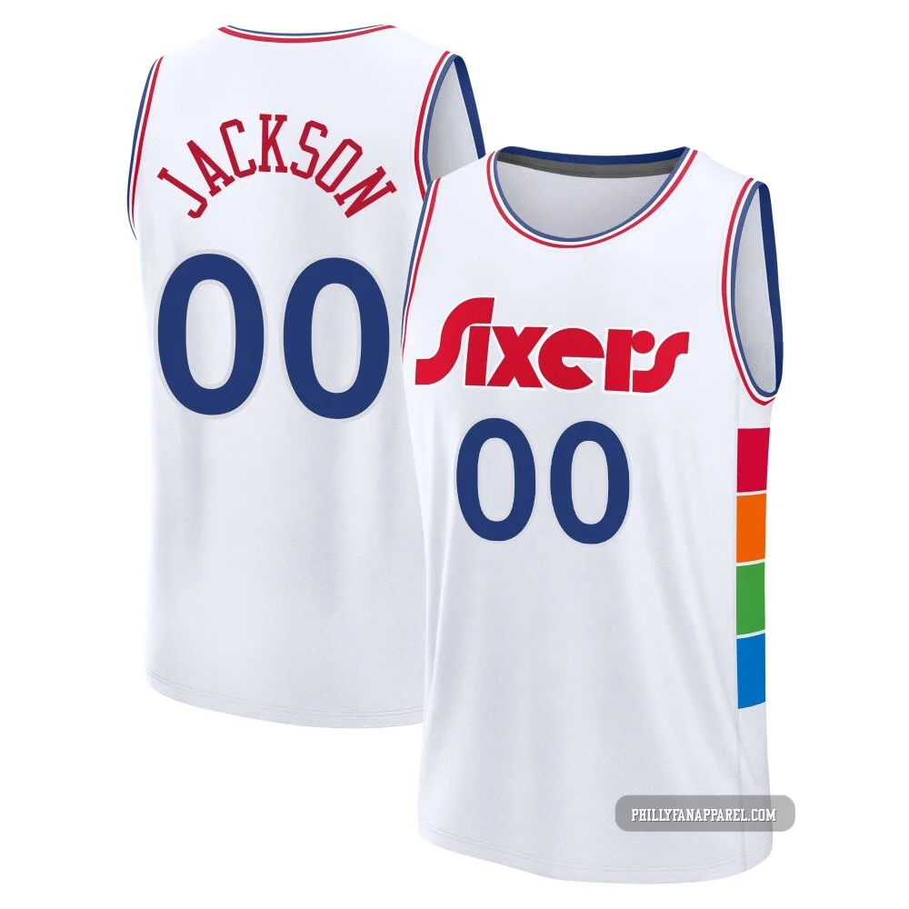 Reggie Jackson ＃00 Youth 2024/25 Philadelphia 76ers White Fast Break City Edition Jersey