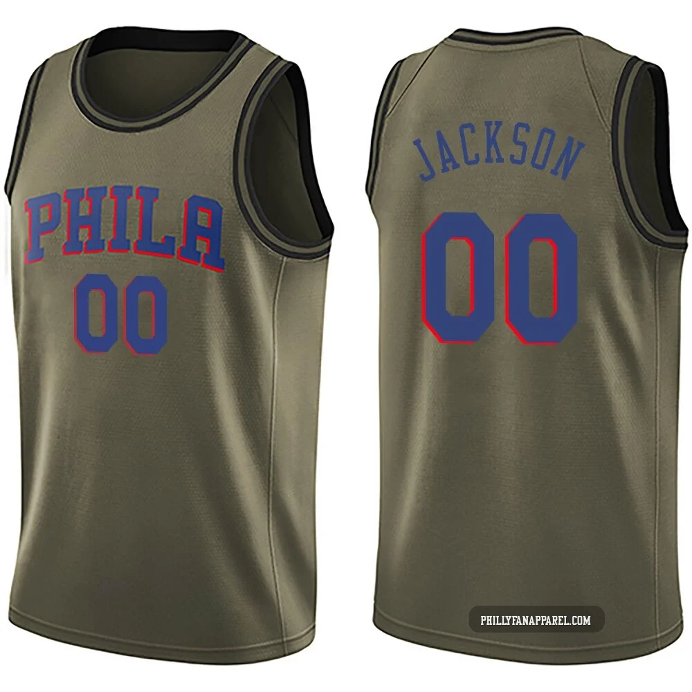 Reggie Jackson ＃00 Youth Swingman Green Philadelphia 76ers Salute to Service Jersey