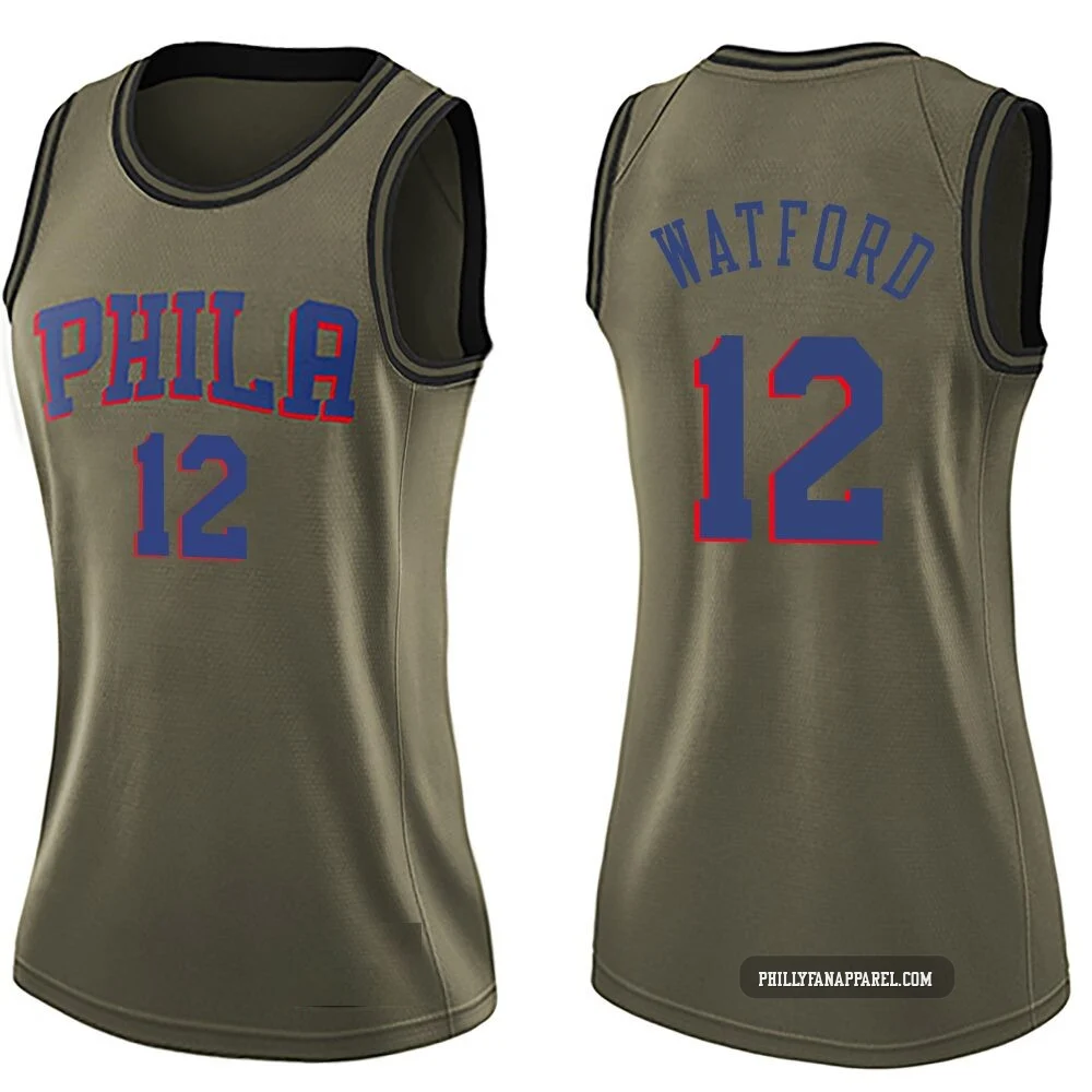 Trendon Watford ＃12 Women's Swingman Green Philadelphia 76ers Salute to Service Jersey