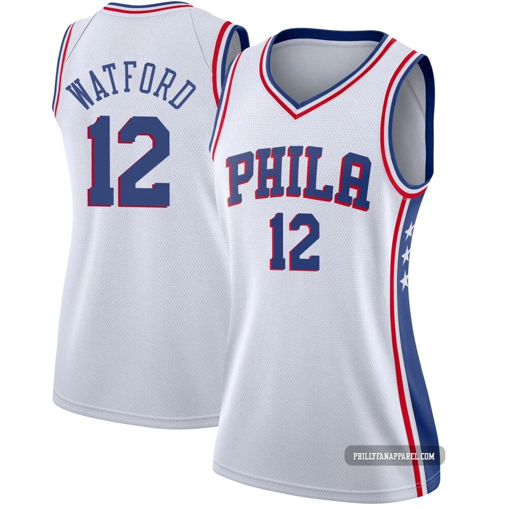Trendon Watford ＃12 Women's Swingman White Philadelphia 76ers Jersey - Association Edition