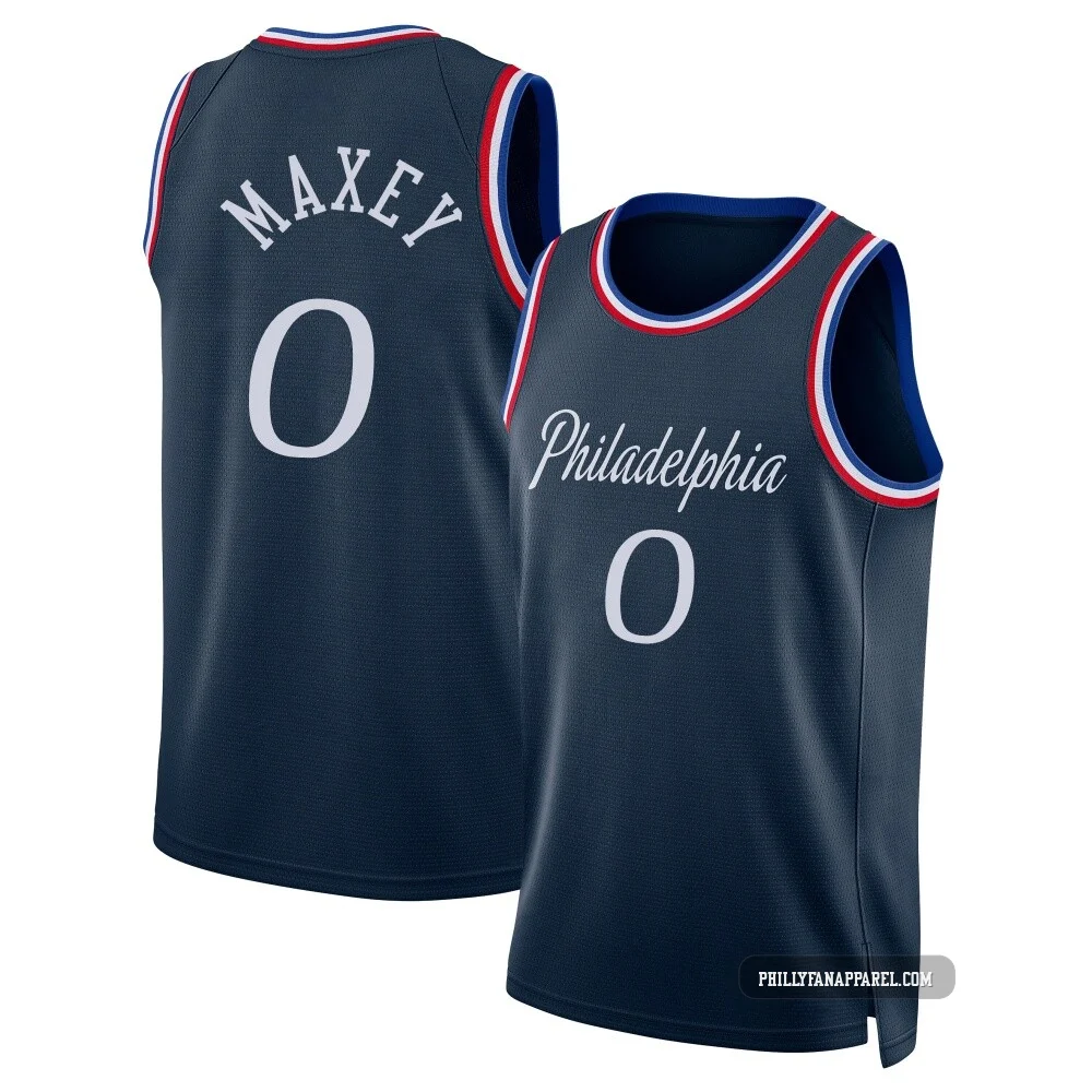 Tyrese Maxey ＃0 Men's Swingman 2025/26 Philadelphia 76ers Navy City Edition Jersey