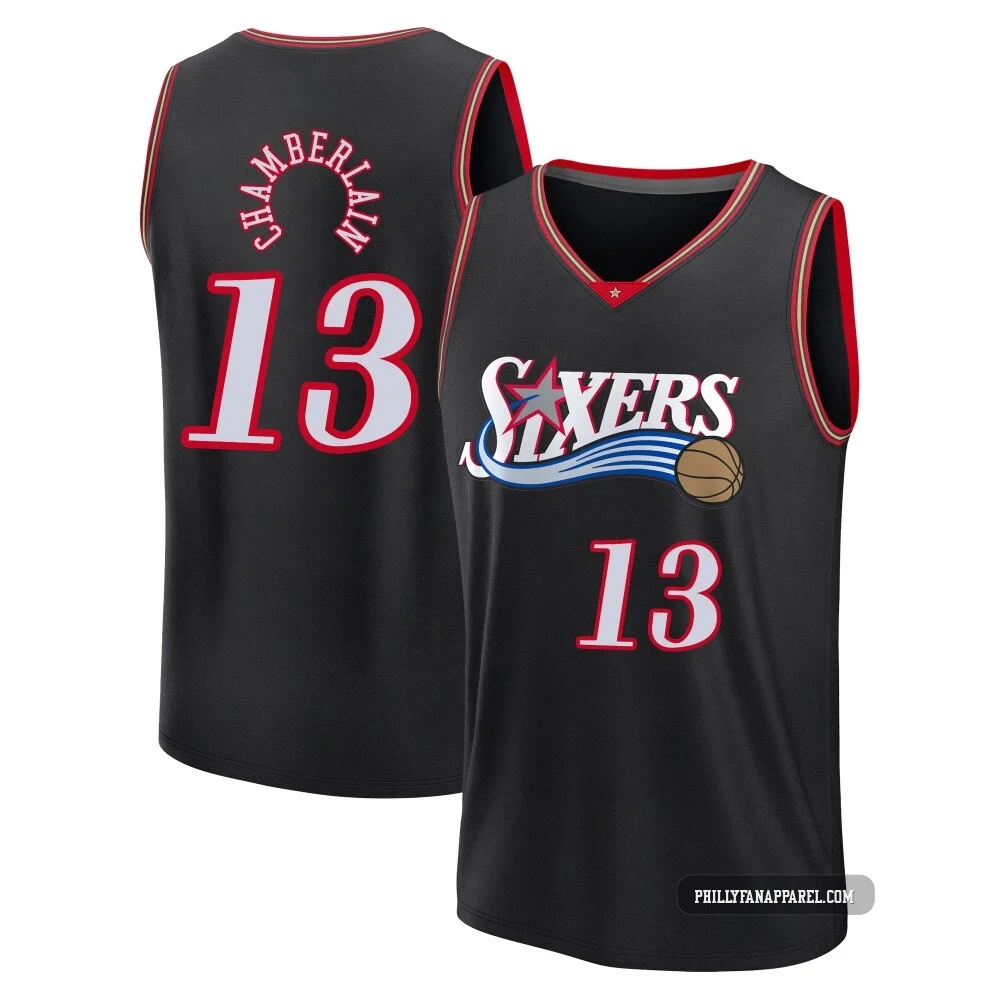 Wilt Chamberlain ＃13 Men's Black Philadelphia 76ers Fast Break Classic Edition Jersey